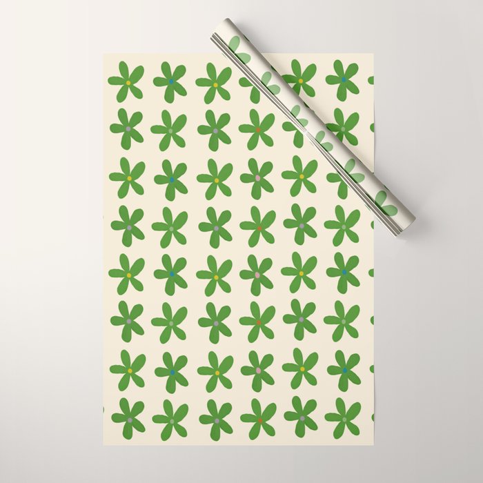 Green Flowers Wrapping Paper Gallery Image 1