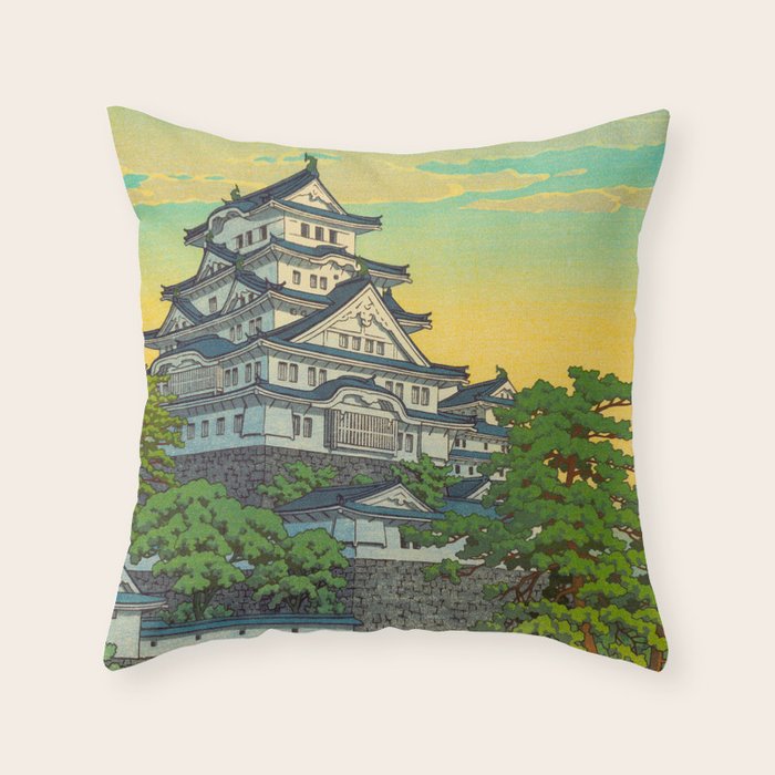 Kawase Hasui Vintage Japanese Woodblock Print Himeji Castle Throw Pillow Gallery Image 1