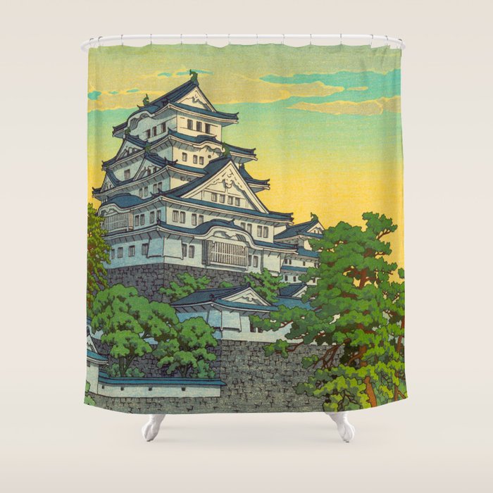 Kawase Hasui Vintage Japanese Woodblock Print Himeji Castle Shower Curtain Gallery Image 1