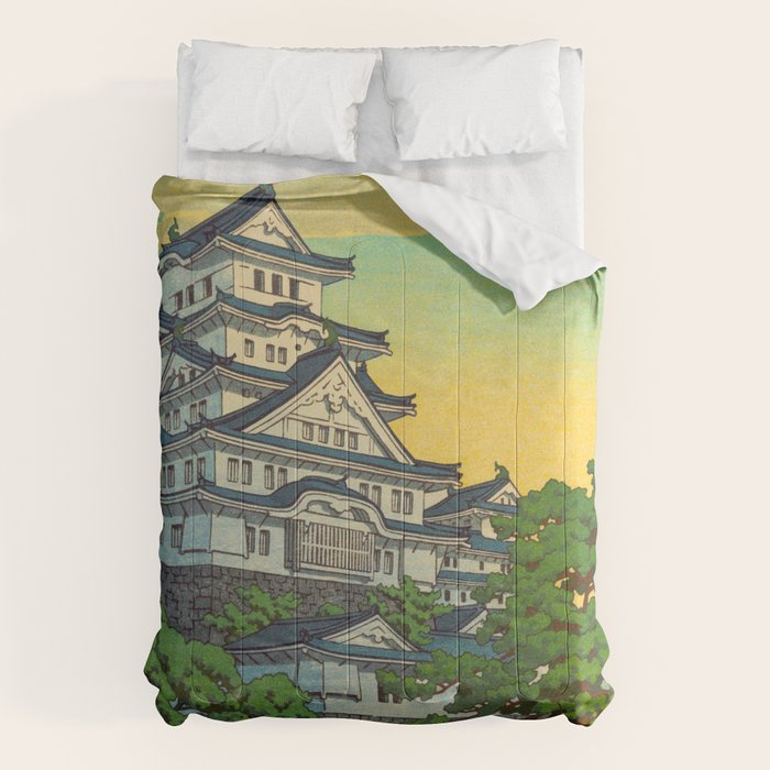 Kawase Hasui Vintage Japanese Woodblock Print Himeji Castle Comforter Gallery Image 6