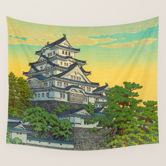 Kawase Hasui Vintage Japanese Woodblock Print Himeji Castle Wall Tapestry Gallery Image 4