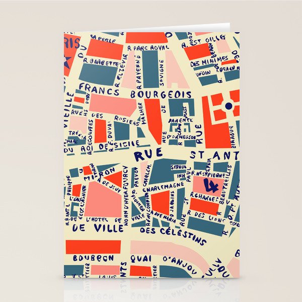 paris map blue Stationery Card Gallery Image 1