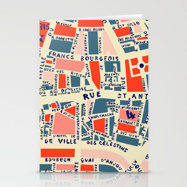 paris map blue Stationery Card Gallery Image 2