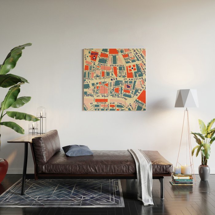 paris map blue Wood Wall Art Gallery Image 2
