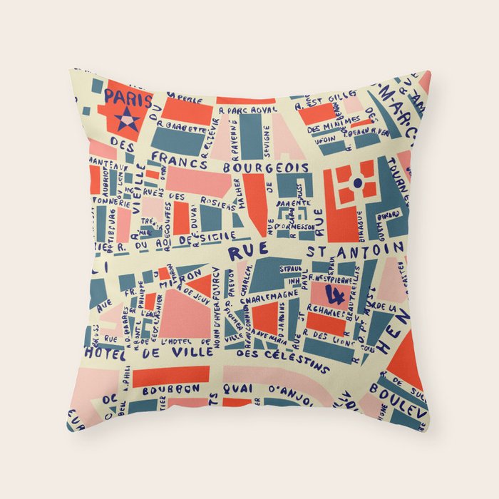 paris map blue Throw Pillow Gallery Image 6