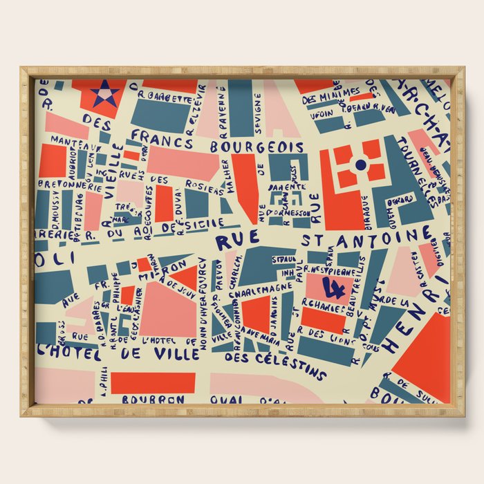 paris map blue Serving Tray Gallery Image 1