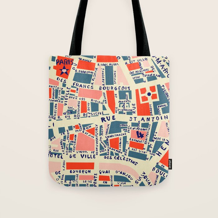 paris map blue Tote Bag Gallery Image 1
