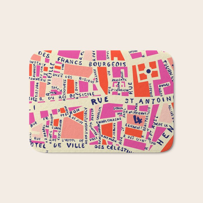 paris map pink Bath Mat Gallery Image 1