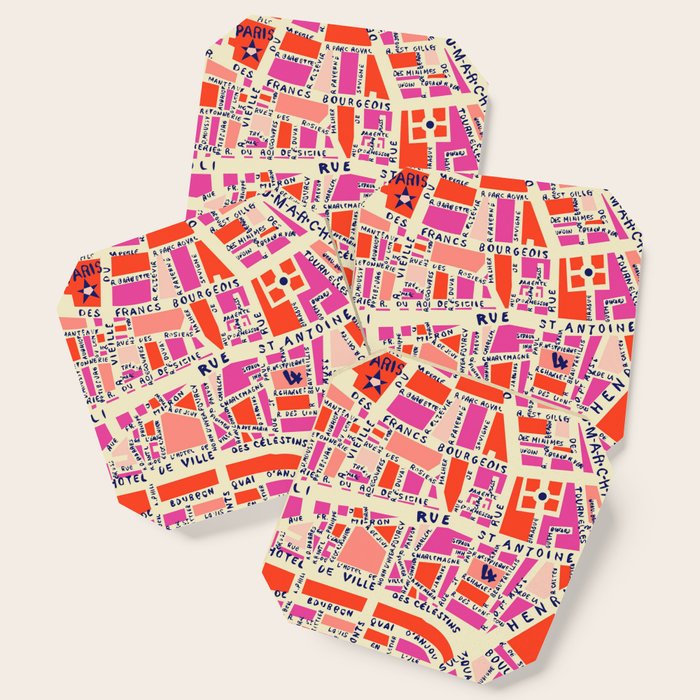paris map pink Coaster Gallery Image 1