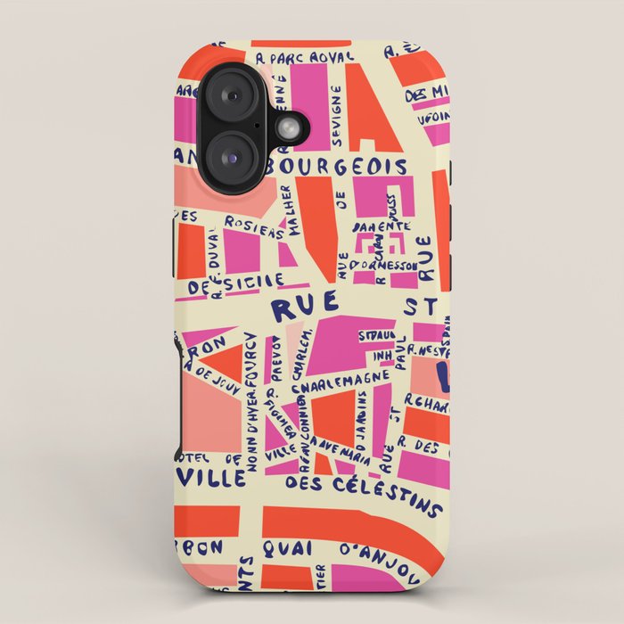 paris map pink iPhone Case Gallery Image 1