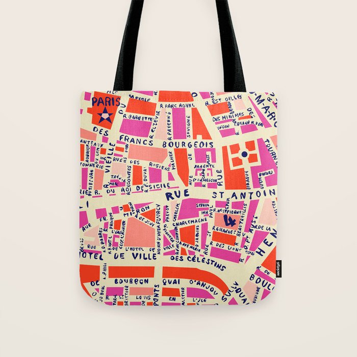 paris map pink Tote Bag Gallery Image 1