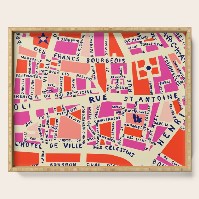 paris map pink Serving Tray Gallery Image 1