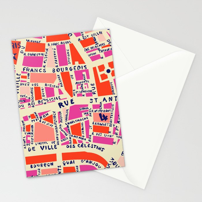 paris map pink Stationery Card Gallery Image 2