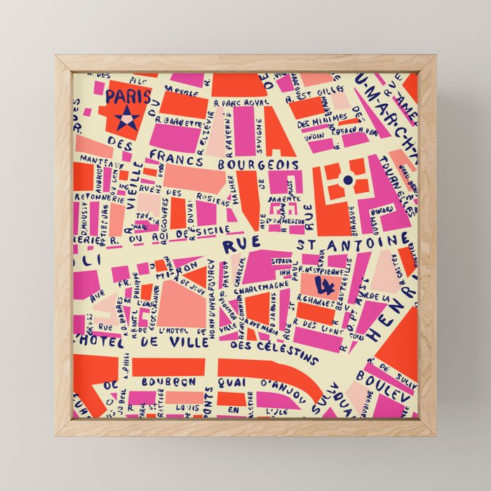 paris map pink Mini Art Print Gallery Image 1