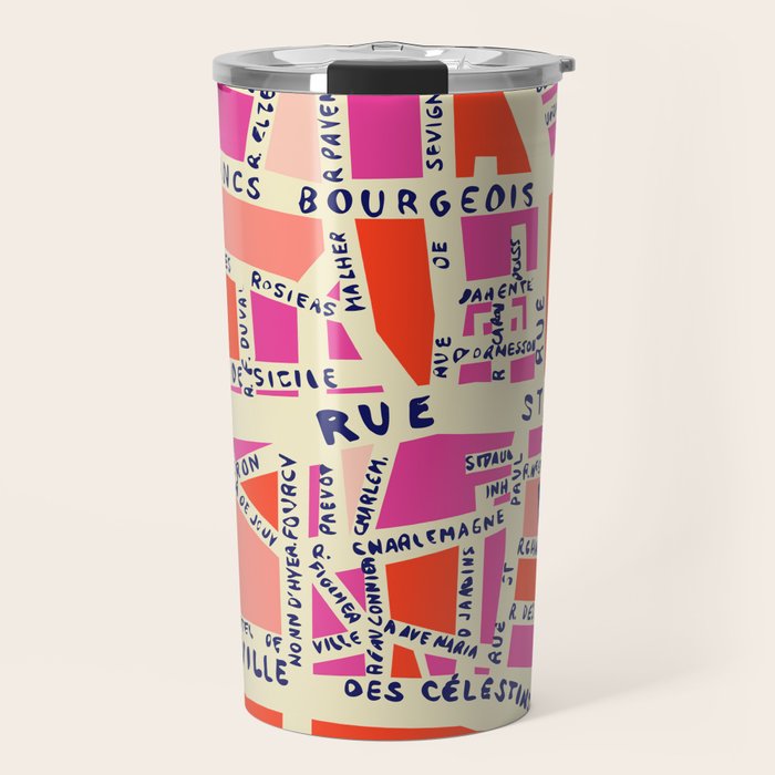paris map pink Travel Mug Gallery Image 1