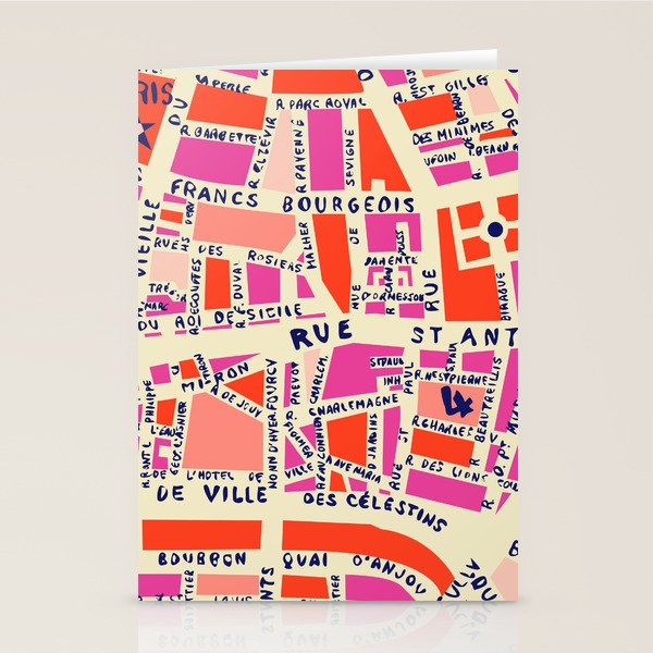 paris map pink Stationery Card Gallery Image 2