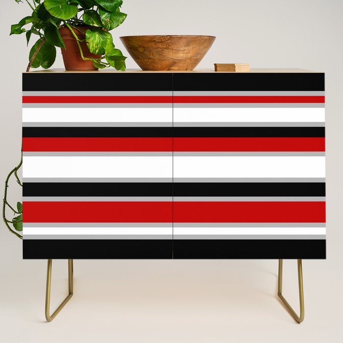 Modern Horizontal Stripes // Red, Gray, Black and White Credenza Gallery Image 1