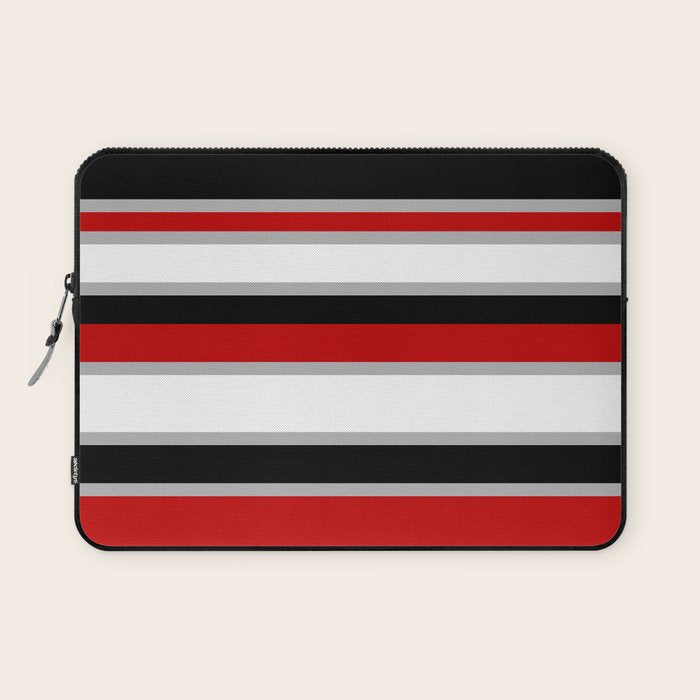Modern Horizontal Stripes // Red, Gray, Black and White Laptop Sleeve Gallery Image 1