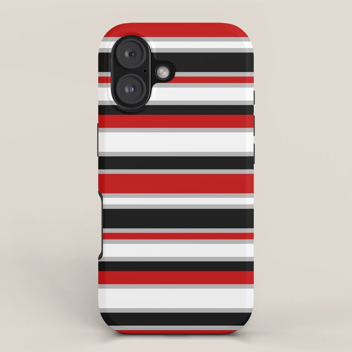 Modern Horizontal Stripes // Red, Gray, Black and White iPhone Case Gallery Image 1