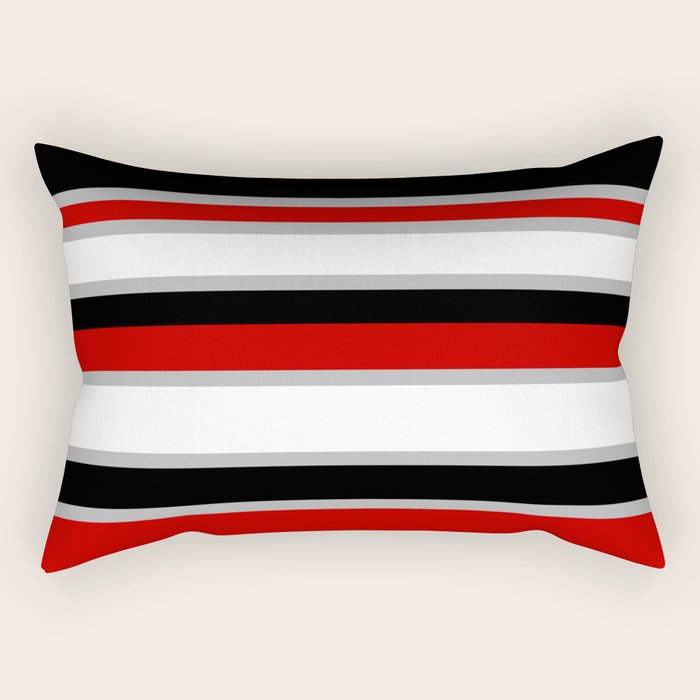 Modern Horizontal Stripes // Red, Gray, Black and White Rectangular Pillow Gallery Image 1