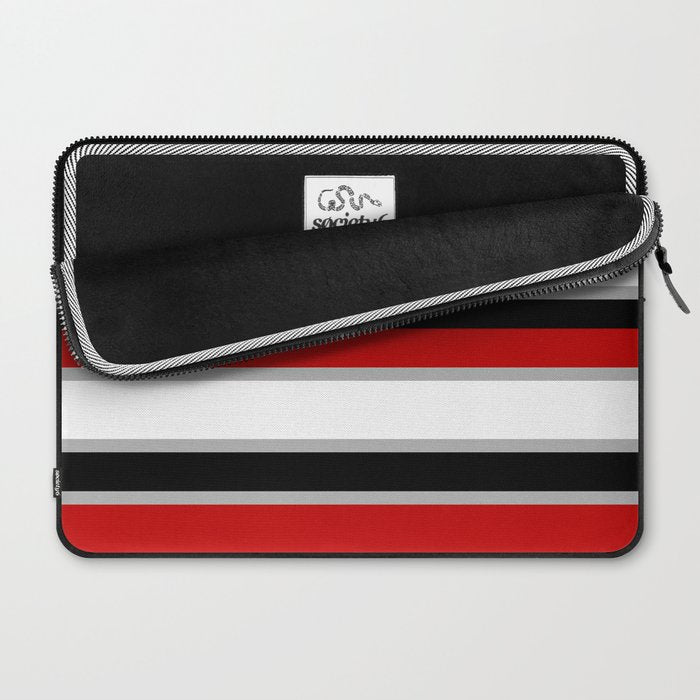Modern Horizontal Stripes // Red, Gray, Black and White Laptop Sleeve Gallery Image 2