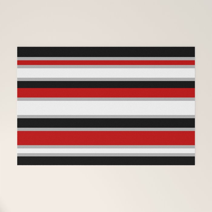 Modern Horizontal Stripes // Red, Gray, Black and White Welcome Mat Gallery Image 1
