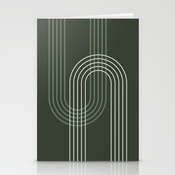 Geometric Lines Rainbow Abstract 5 in Forest Sage Green Stationery Card Gallery Image 1