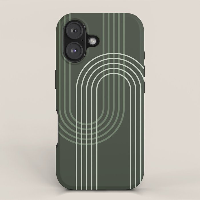 Geometric Lines Rainbow Abstract 5 in Forest Sage Green iPhone Case Gallery Image 1