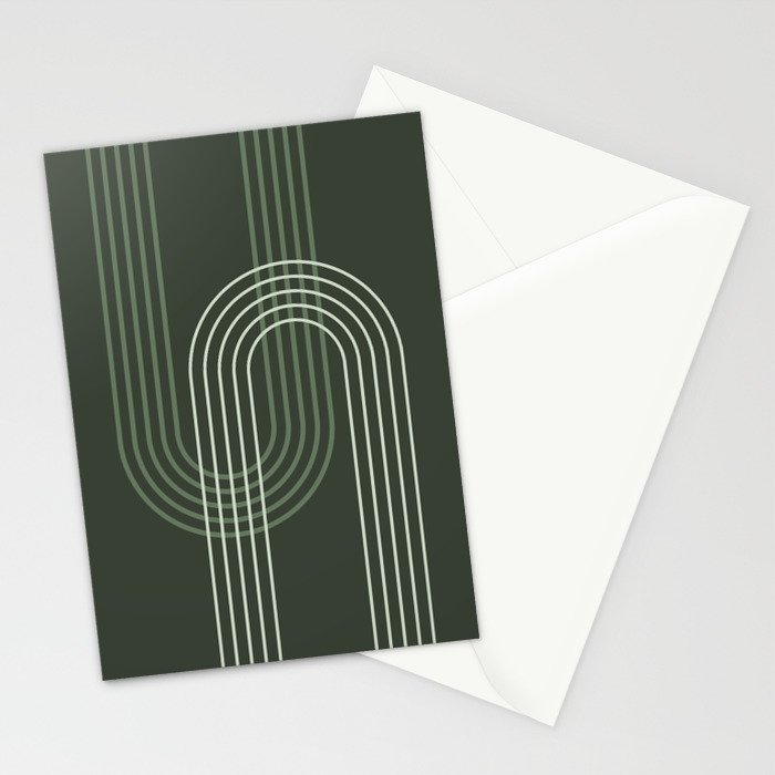Geometric Lines Rainbow Abstract 5 in Forest Sage Green Stationery Card Gallery Image 2
