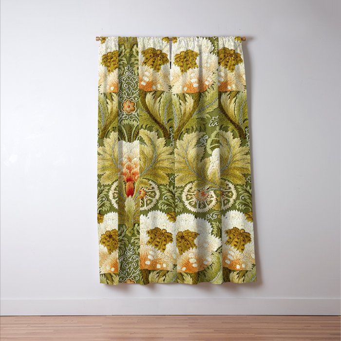 William Morris Vintage Silk Embroidery Floral  Window Curtain Gallery Image 3