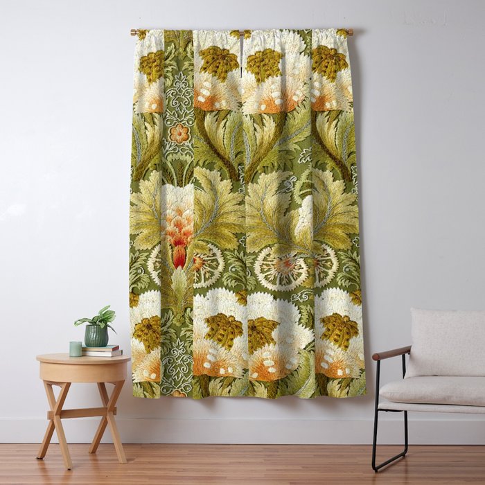 William Morris Vintage Silk Embroidery Floral  Window Curtain Gallery Image 5
