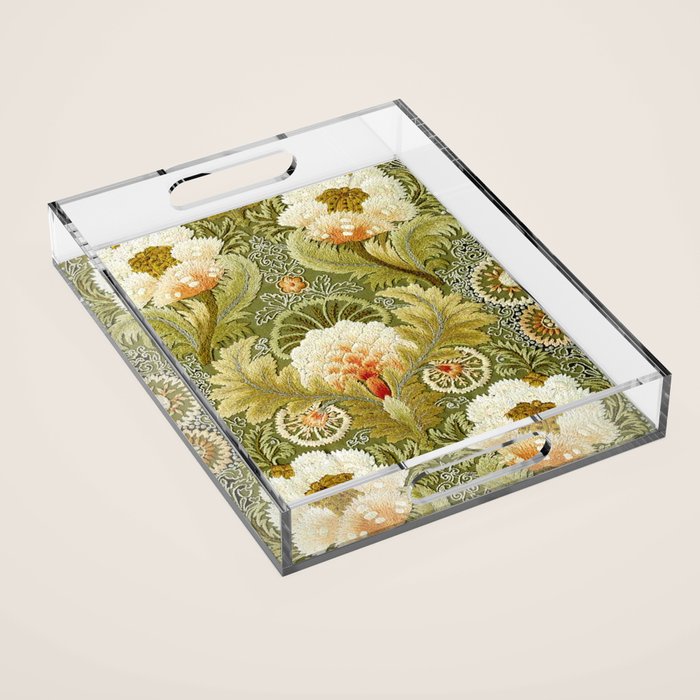 William Morris Vintage Silk Embroidery Floral  Acrylic Tray Gallery Image 1
