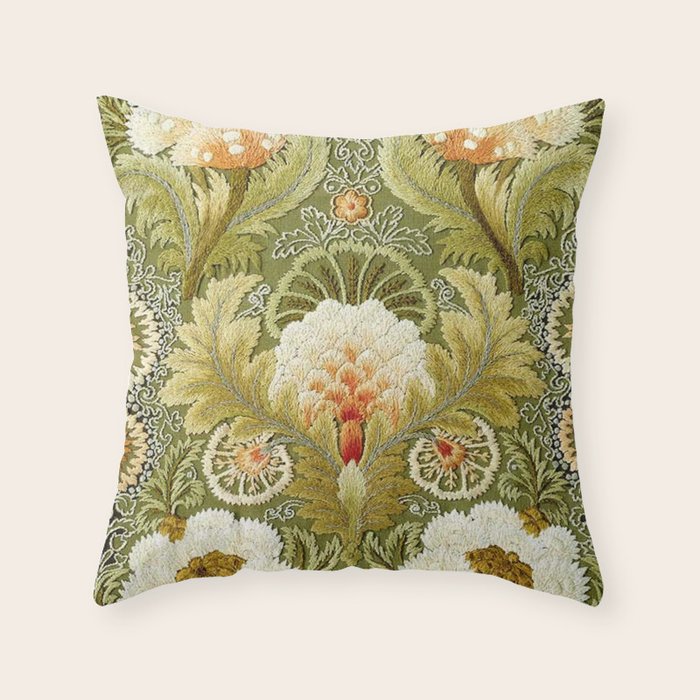 William Morris Vintage Silk Embroidery Floral  Throw Pillow Gallery Image 6