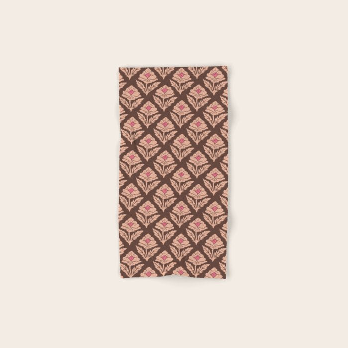 Heirloom Floral Block Print - Pink Brown Bath Towel Gallery Image 1