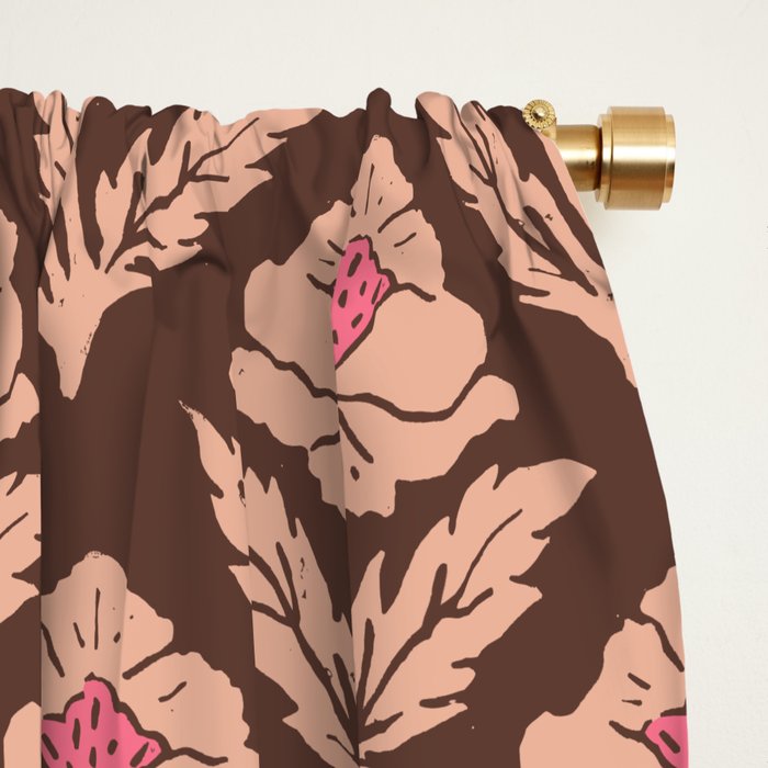 Heirloom Floral Block Print - Pink Brown Window Curtain Gallery Image 2