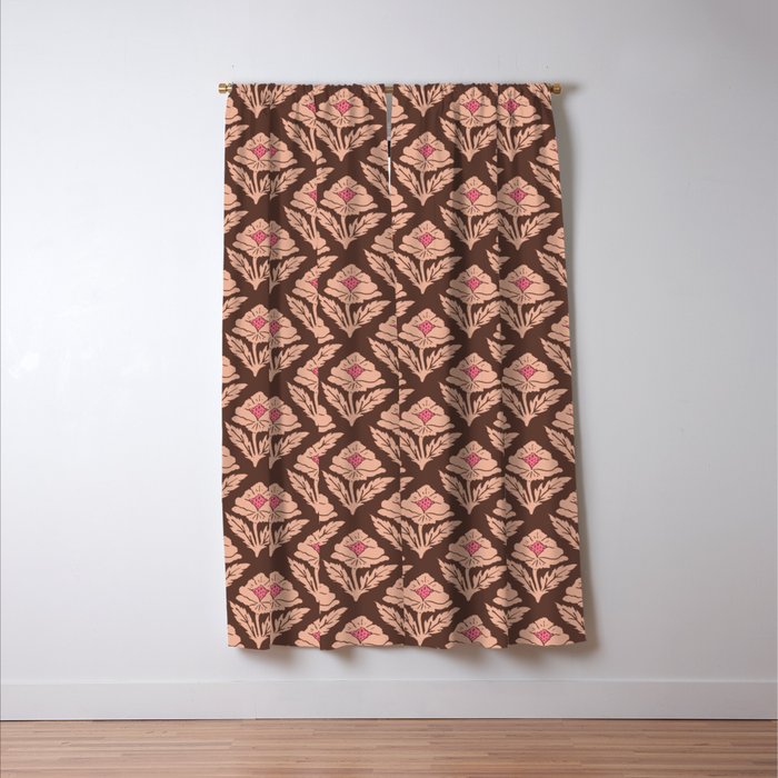 Heirloom Floral Block Print - Pink Brown Window Curtain Gallery Image 3
