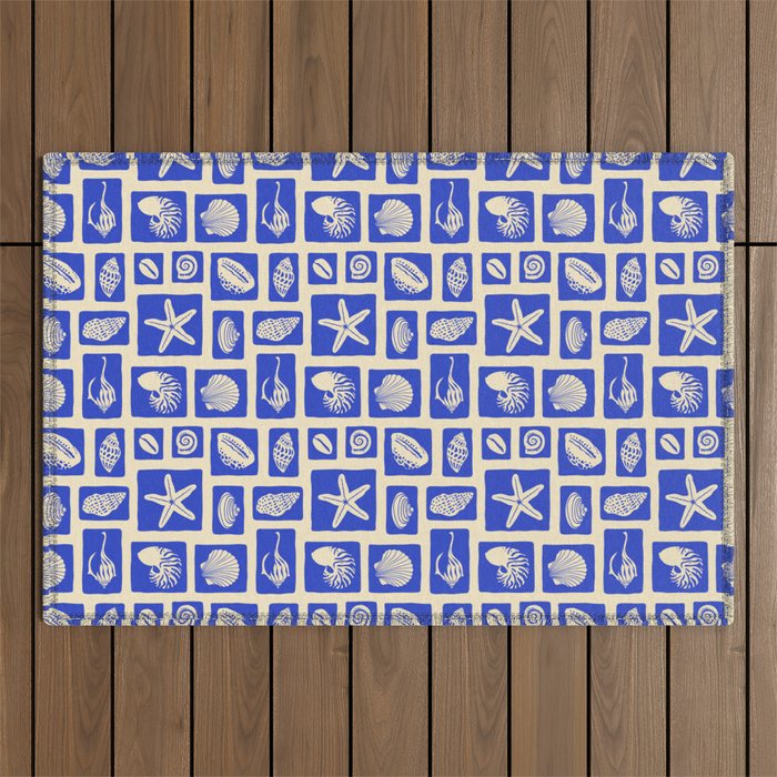 Vintage marine seashell mosaic art pattern Outdoor Rug Gallery Image 1