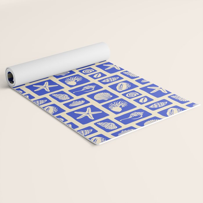 Vintage marine seashell mosaic art pattern Yoga Mat Gallery Image 2