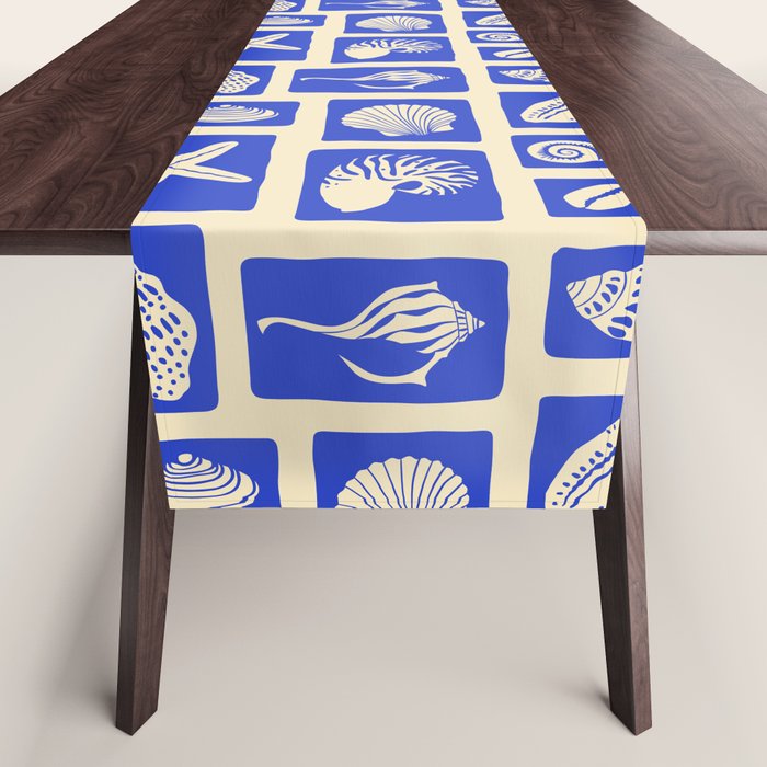 Vintage marine seashell mosaic art pattern Table Runner Gallery Image 1