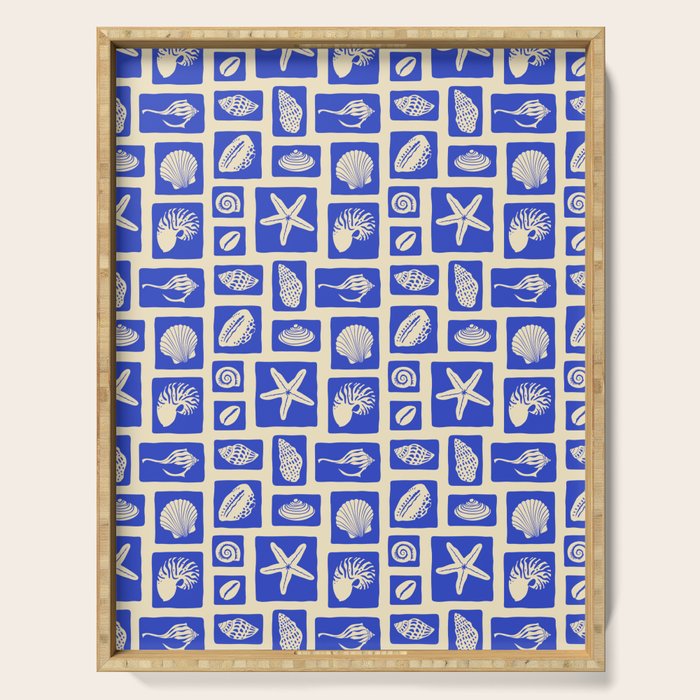 Vintage marine seashell mosaic art pattern Serving Tray Gallery Image 1