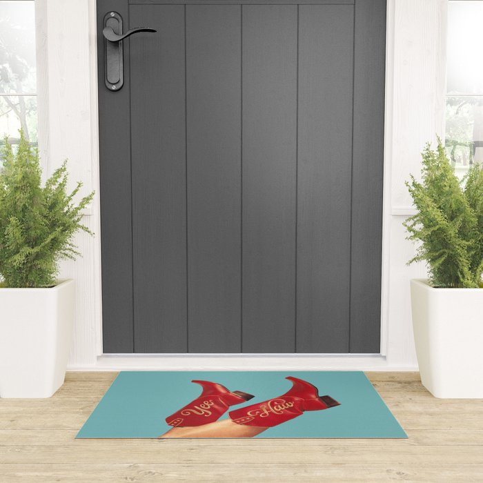 These Boots - Yee haw Cherry Red n Blue Welcome Mat Gallery Image 3