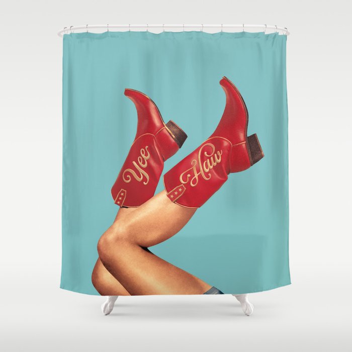 These Boots - Yee haw Cherry Red n Blue Shower Curtain Gallery Image 1
