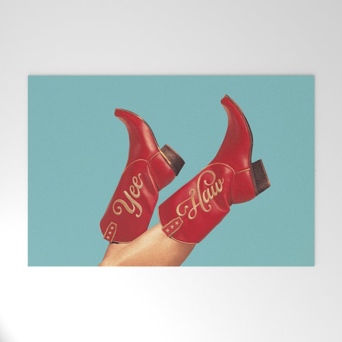 These Boots - Yee haw Cherry Red n Blue Welcome Mat Gallery Image 1