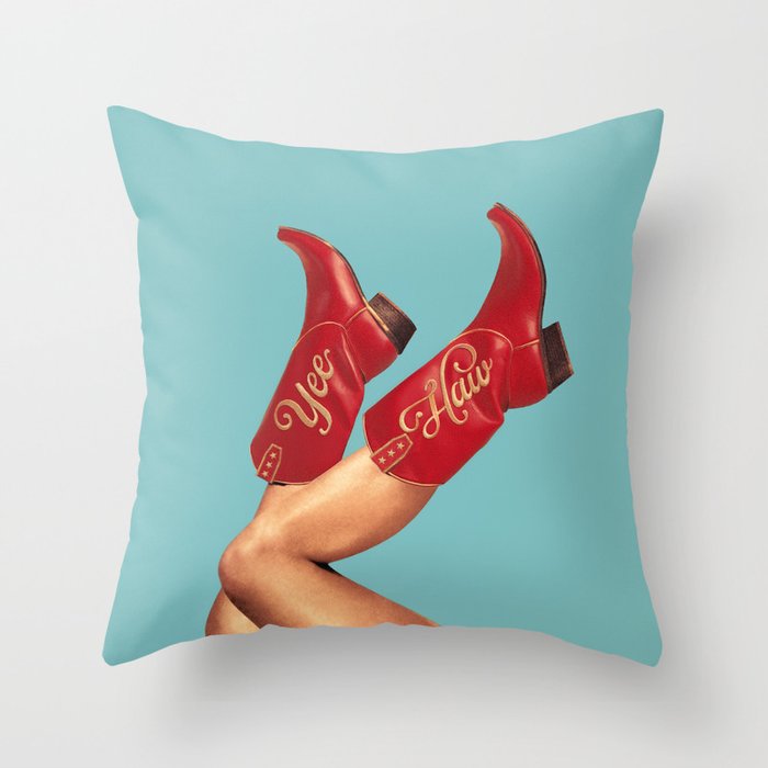 These Boots - Yee haw Cherry Red n Blue Throw Pillow Gallery Image 6