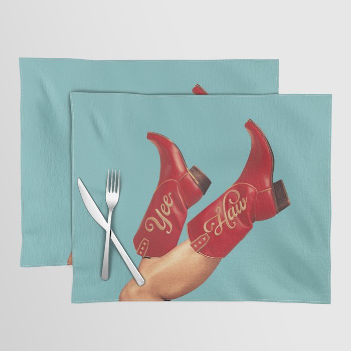 These Boots - Yee haw Cherry Red n Blue Placemat Gallery Image 1