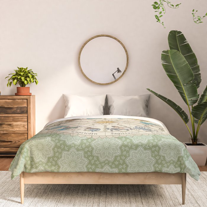 Vintage Astrology Zodiac Wheel Green Comforter Gallery Image 3