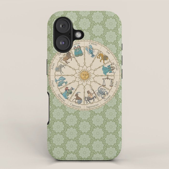 Vintage Astrology Zodiac Wheel Green iPhone Case Gallery Image 1