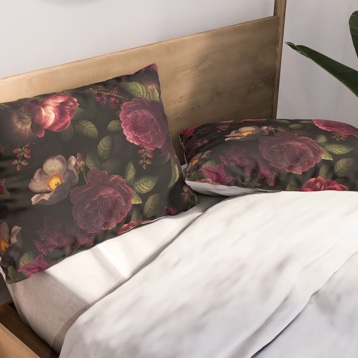Midnight Vintage Shiny Botanical Rose Garden Pillow Sham Gallery Image 2