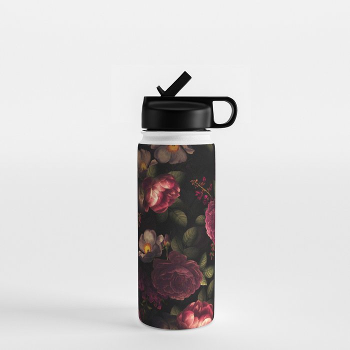 Midnight Vintage Shiny Botanical Rose Garden Water Bottle Gallery Image 1
