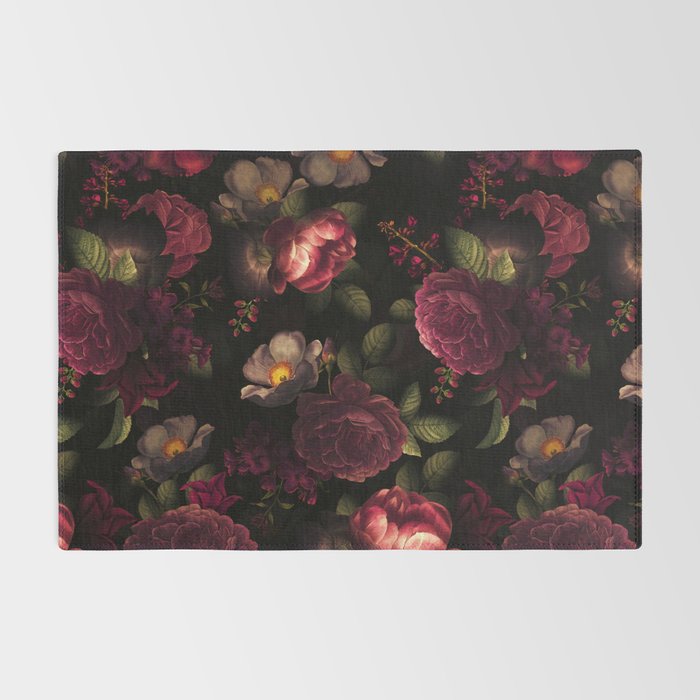 Midnight Vintage Shiny Botanical Rose Garden Rug Gallery Image 2